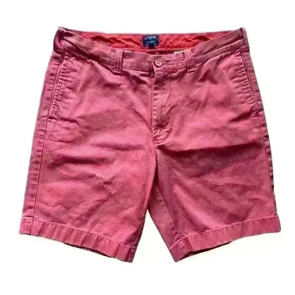 J Crew Gramercy Men's 9" Shorts Washed Cotton Chinos - Size 34W - Red - Picture 1 of 3